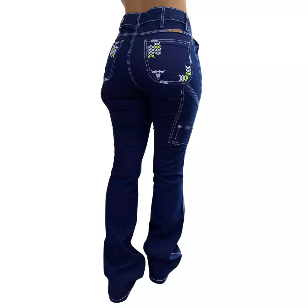 CALÇA JEANS FEMININA CARPINTEIRA TEX TEAM - 308 - BORDADA VERDE NEON