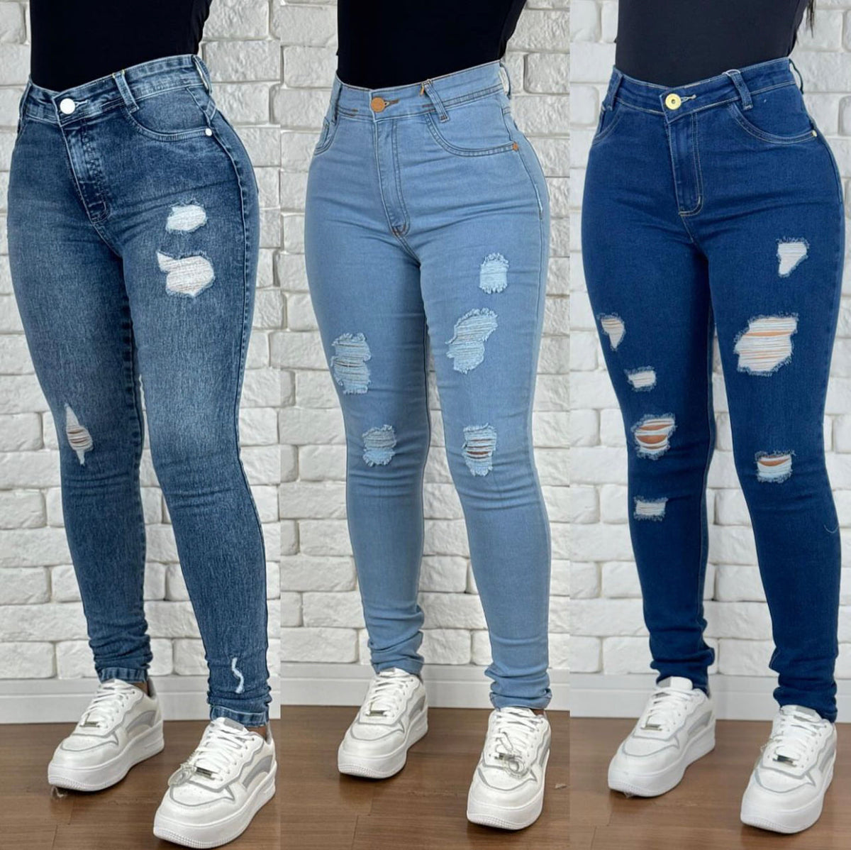 Kit com 3 calças jeans skinny