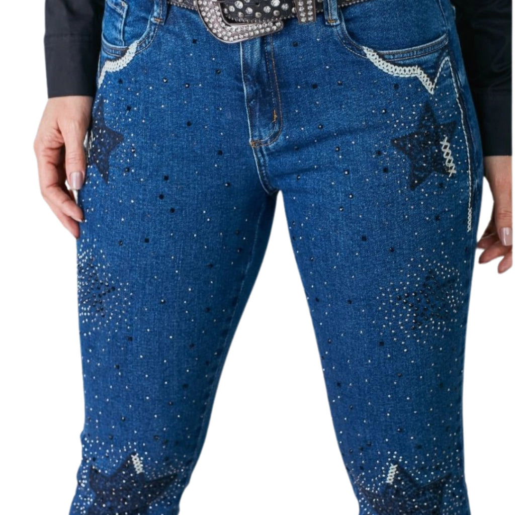 CALÇA MINUTY JEANS FEMININA FLARE - 1693 - BRILHO ESTRELAS