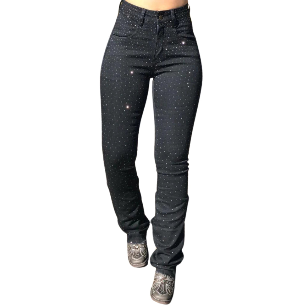 CALÇA JEANS FEMININA TEX TEAM - 301 - PRETA COM BRILHOS