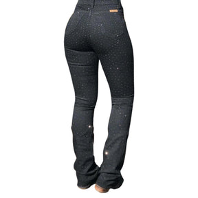 CALÇA JEANS FEMININA TEX TEAM - 301 - PRETA COM BRILHOS