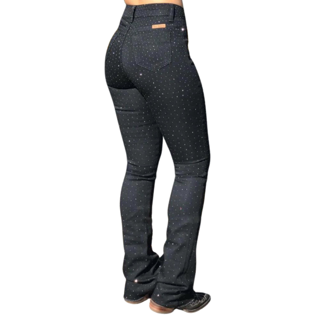 CALÇA JEANS FEMININA TEX TEAM - 301 - PRETA COM BRILHOS