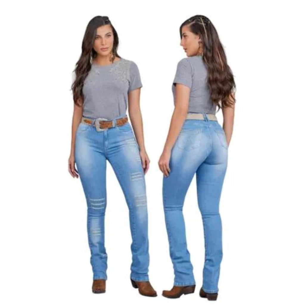 CALÇA JEANS FEMININA MINUTY - 918 - BOOT CUT BORDADA